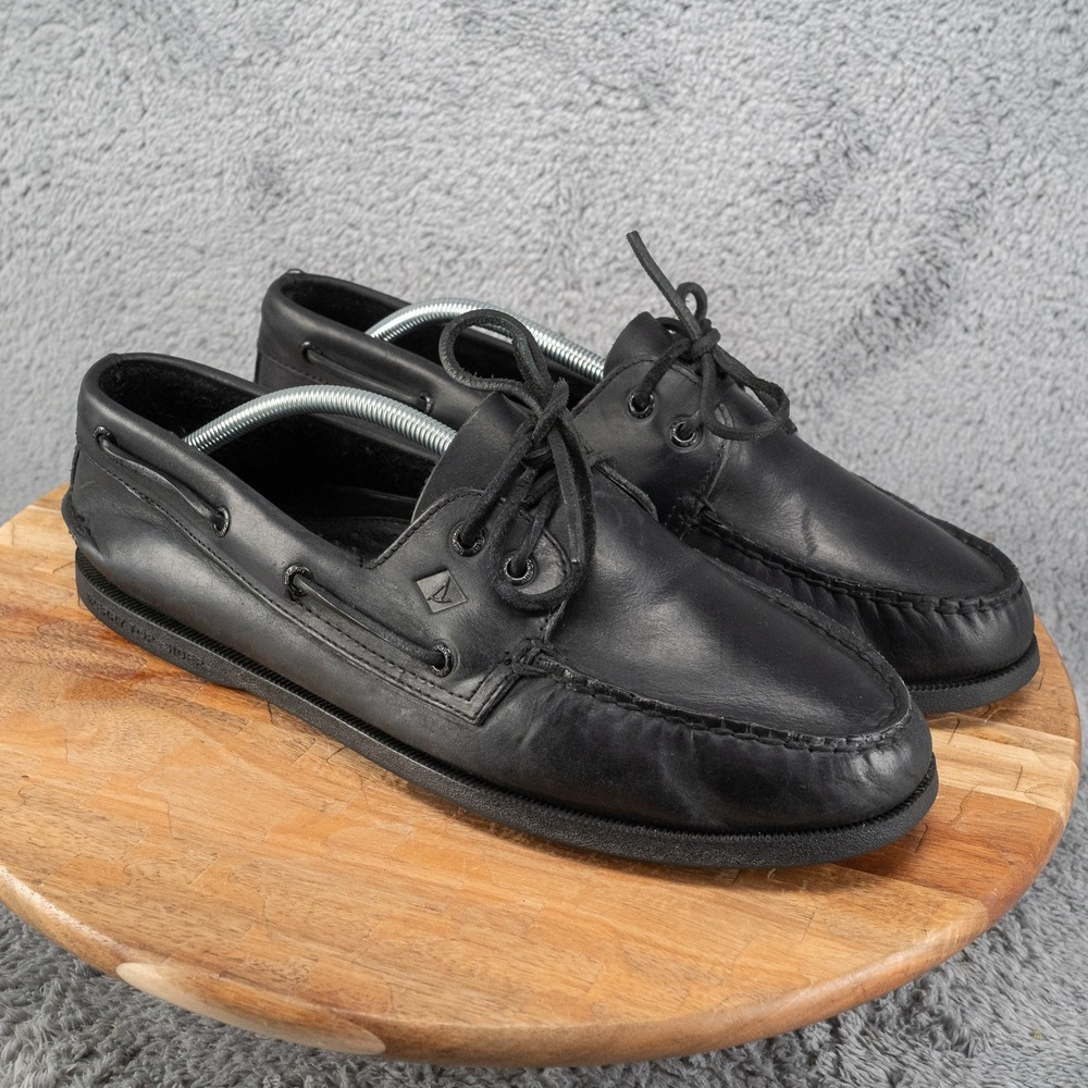Sperry A/O 2 Eye Triple Black Boat Shoes Men Size 12 Wide EUC